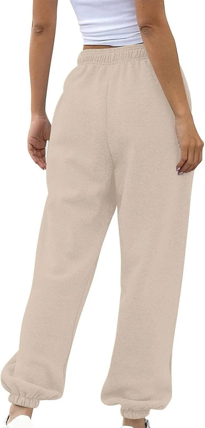 Womens Cotton Linen Jogger Pants Lightweight Elastic High Waist Trousers with Pockets Lounge Baggy Sweatpant for Yoga Gym