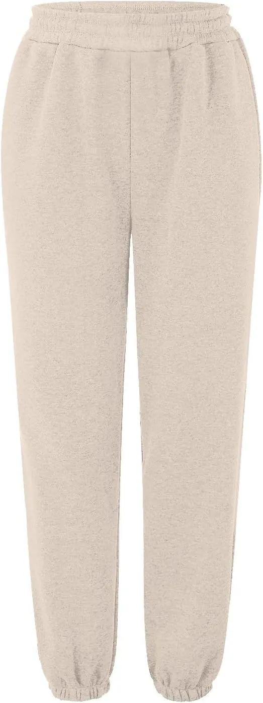 Womens Cotton Linen Jogger Pants Lightweight Elastic High Waist Trousers with Pockets Lounge Baggy Sweatpant for Yoga Gym