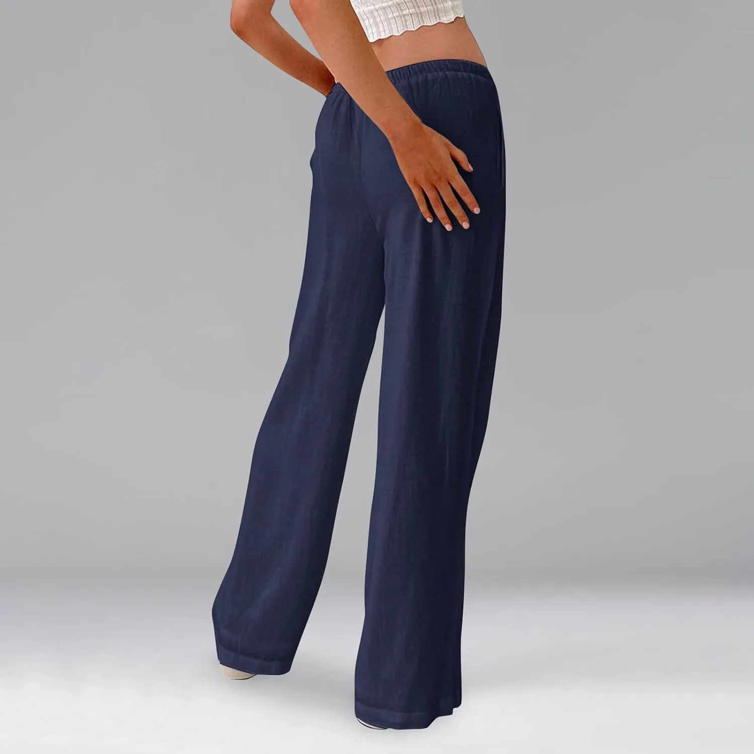 Womens Cotton Linen Pants Casual Dressy Summer Button High Rise Flowy Pants Vacation Pockets Solid Trouser Casual 2025