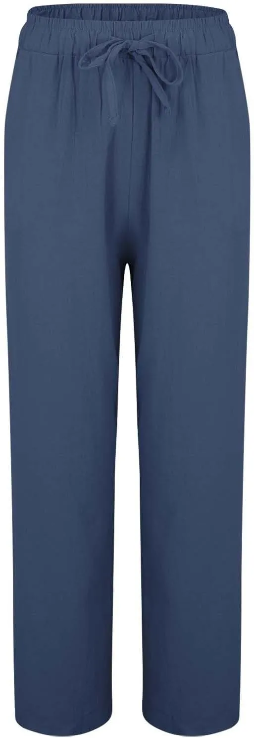 Womens Cotton Linen Pants Pants Fashion Drawstring Elastic Trousers Comfy Sports Athletic Lounge Pants with Pockets