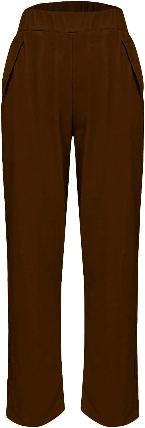 Womens Cotton Linen Pants Summer Wide Leg Solid High Waisted Palazzo Pants Flowy Lounge Beach Trousers with Pockets