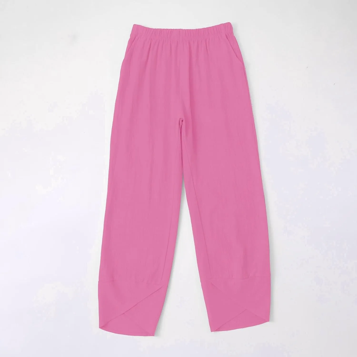 Womens Cotton Linen Straight Pants Spring Summer High-Waist Pant Loose Trousers with Irregular Pant Legs for Vacation