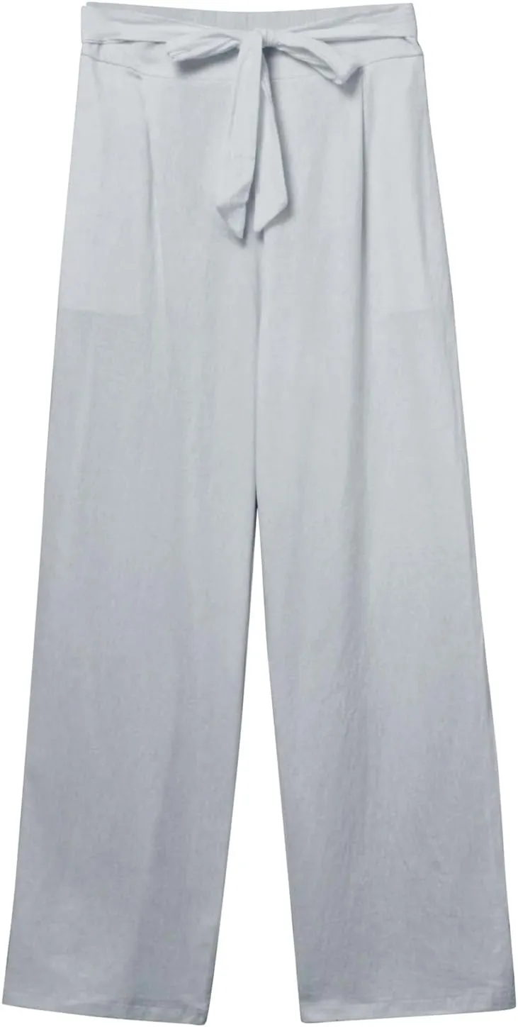 Women's Cotton Linen Summer Casual Loose Palazzo Lounge Pants Elastic Waist Lounge Pants Loose Fit Palazzo