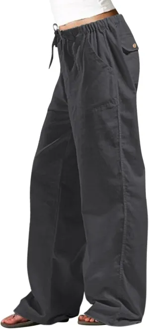 Womens Cotton Linen Summer Letter Patched Palazzo Pants Low Waist Lounge Pants Loose Fit Palazzo Lounge Pants