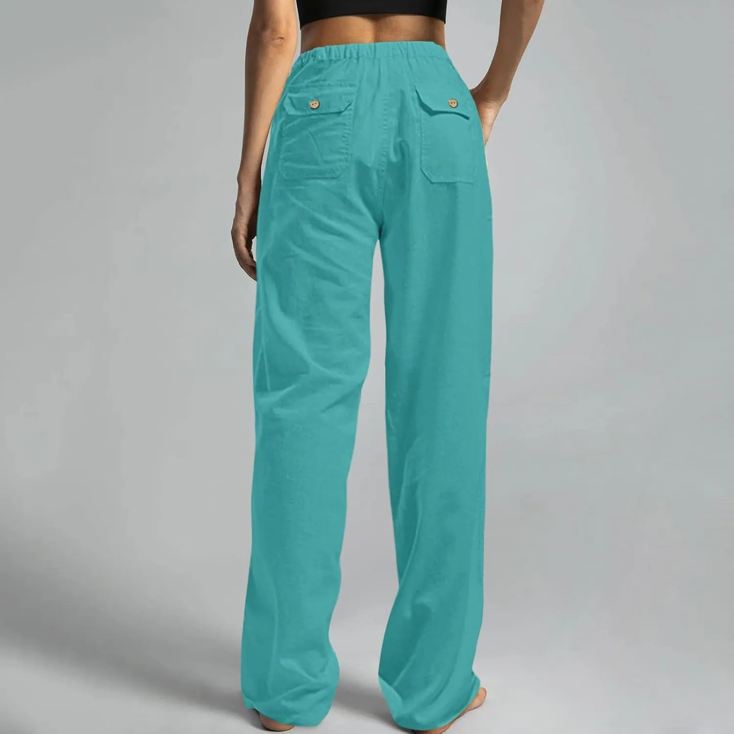 Womens Cotton Linen Summer Letter Patched Palazzo Pants Low Waist Lounge Pants Loose Fit Palazzo Lounge Pants
