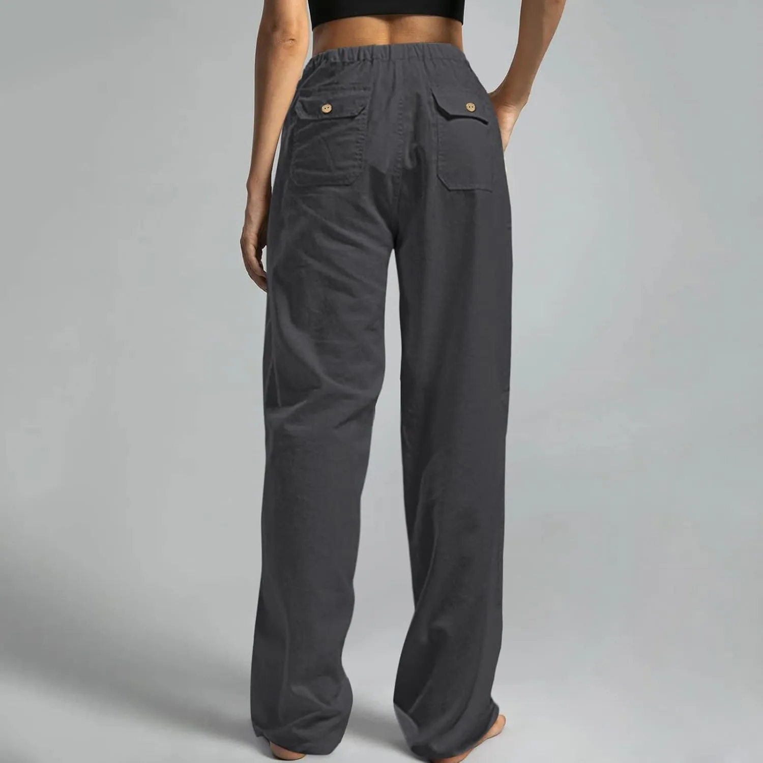 Womens Cotton Linen Summer Letter Patched Palazzo Pants Low Waist Lounge Pants Loose Fit Palazzo Lounge Pants