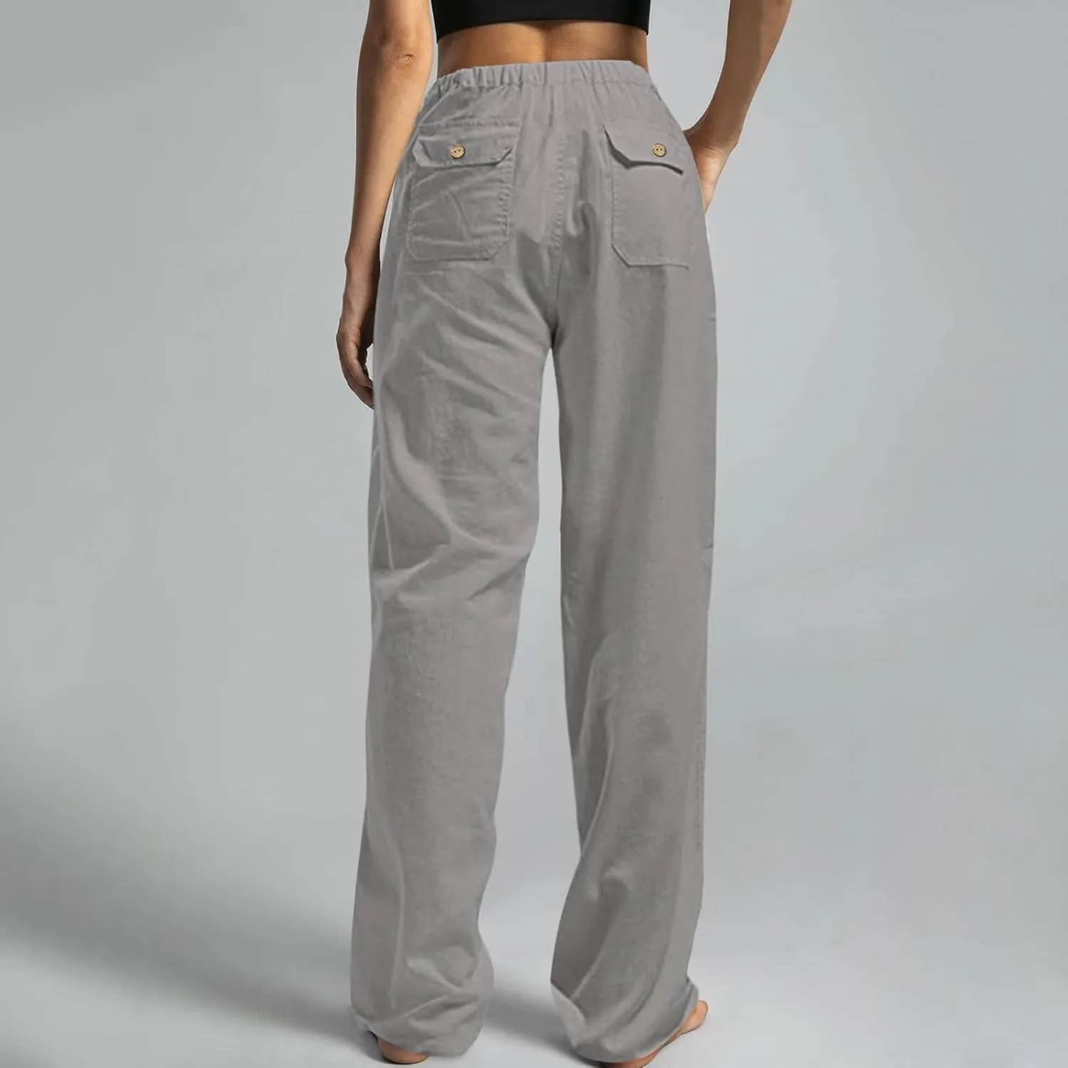 Womens Cotton Linen Summer Letter Patched Palazzo Pants Low Waist Lounge Pants Loose Fit Palazzo Lounge Pants