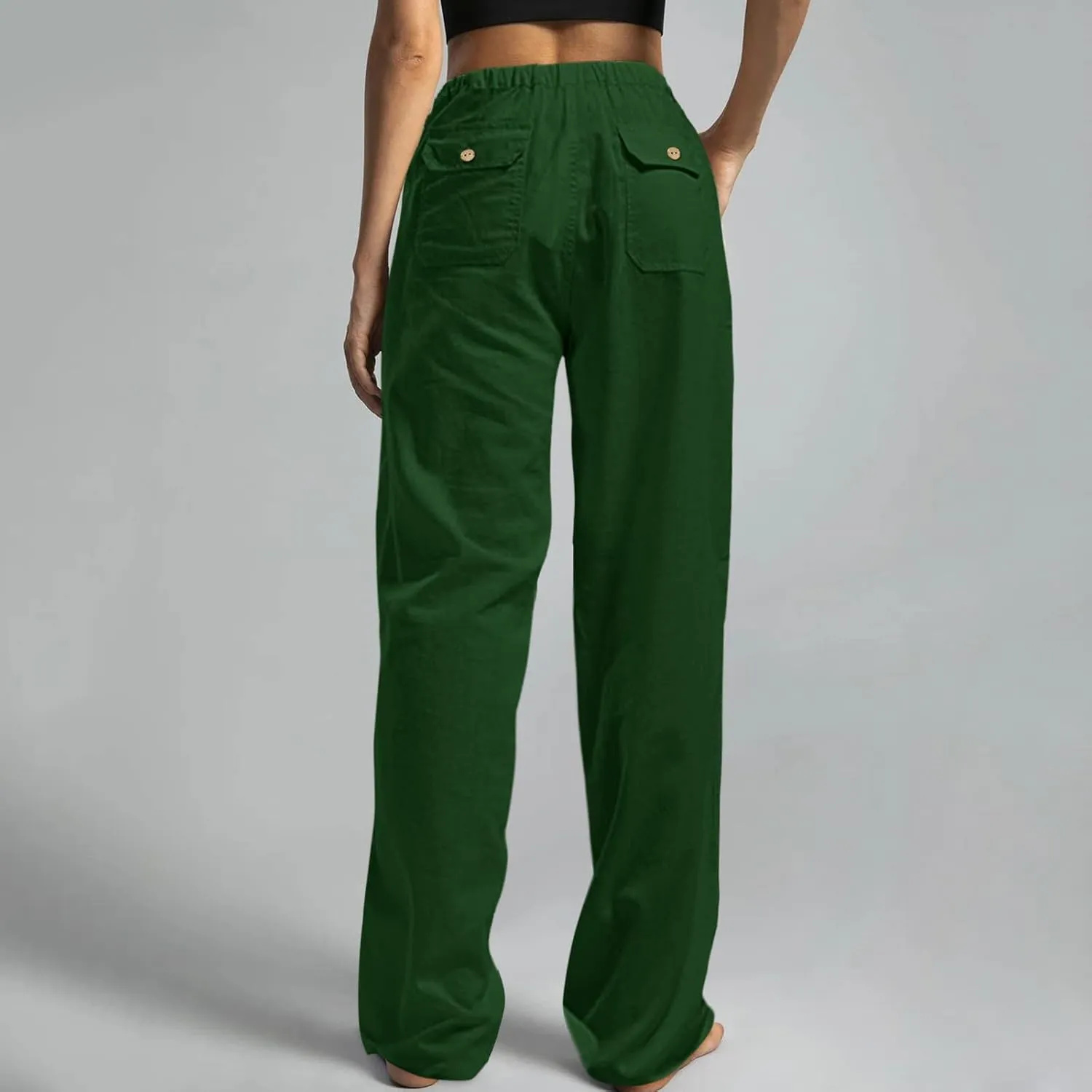 Womens Cotton Linen Summer Letter Patched Palazzo Pants Low Waist Lounge Pants Loose Fit Palazzo Lounge Pants
