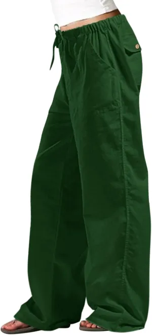 Womens Cotton Linen Summer Letter Patched Palazzo Pants Low Waist Lounge Pants Loose Fit Palazzo Lounge Pants