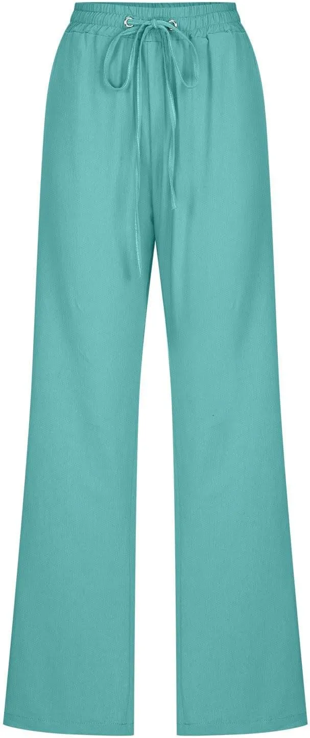 Womens Drawstring Cotton Linen Pants Solid Slim Fit Tapered Trousers Summer Beach Vacation Slacks 2025 Solid Outfits