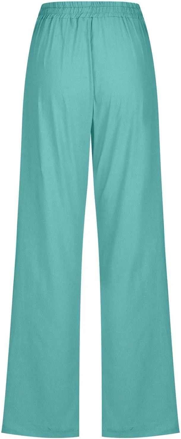 Womens Drawstring Cotton Linen Pants Solid Slim Fit Tapered Trousers Summer Beach Vacation Slacks 2025 Solid Outfits