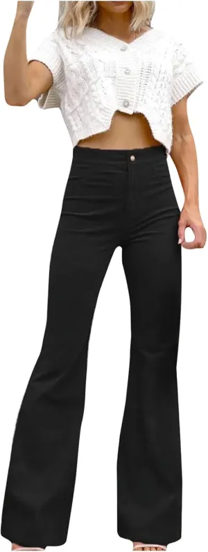 Womens Flare Jeans High Waist Stretchy Bell Bottom Denim Pants Fitted Wide Leg Jeans Girls Trousers Streetwear