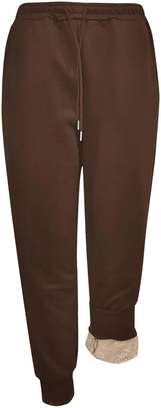 Womens Fleece Sweatpants Elastic High Waist Joggers Pants Active Running Pants Drawstring Baggy Lounge Trousers