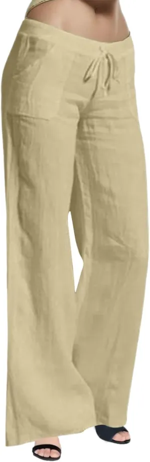 Women's Flowy Wide Leg Pants Winter Flowy Vacation Leggings with Pockets Solid Color Water Resistant