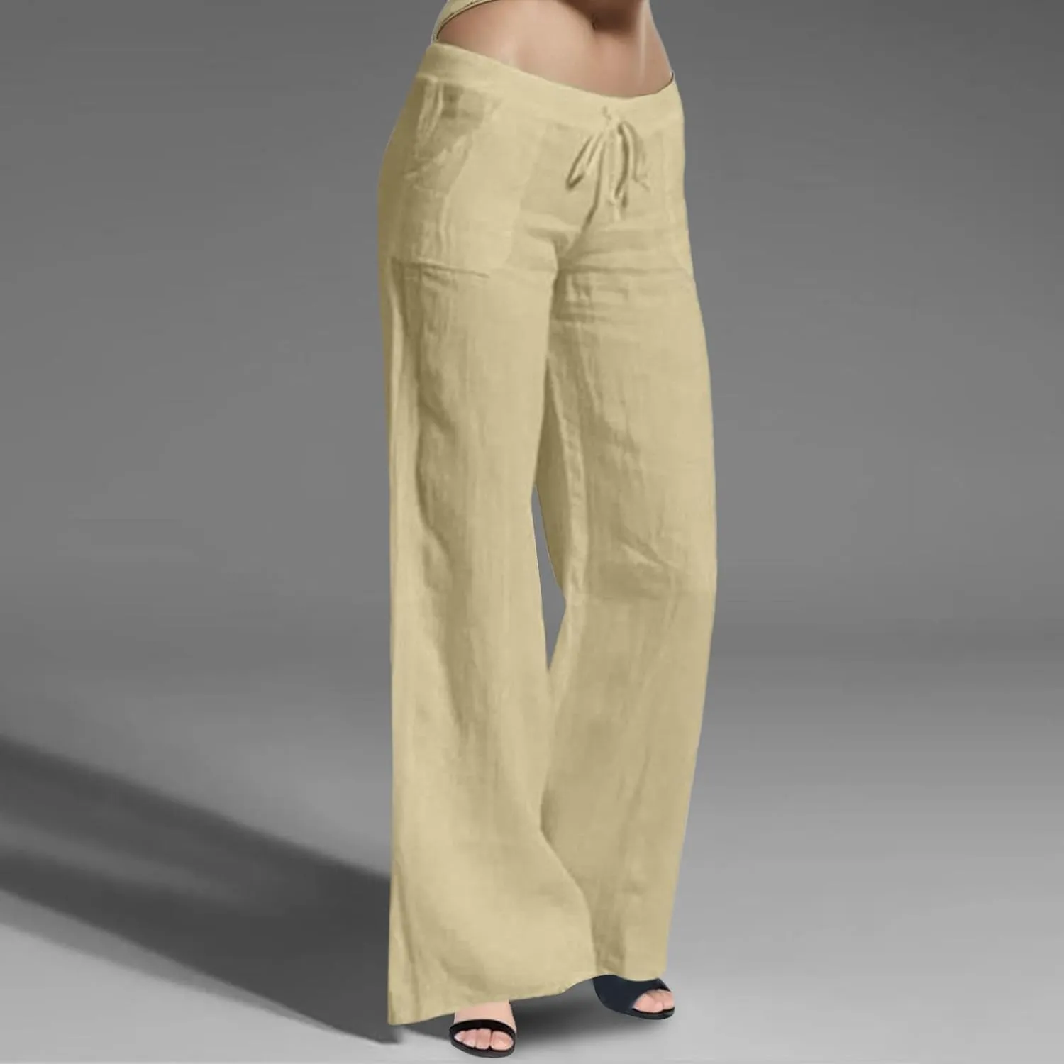 Women's Flowy Wide Leg Pants Winter Flowy Vacation Leggings with Pockets Solid Color Water Resistant