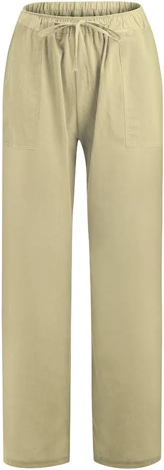 Women's Flowy Wide Leg Pants Winter Flowy Vacation Leggings with Pockets Solid Color Water Resistant