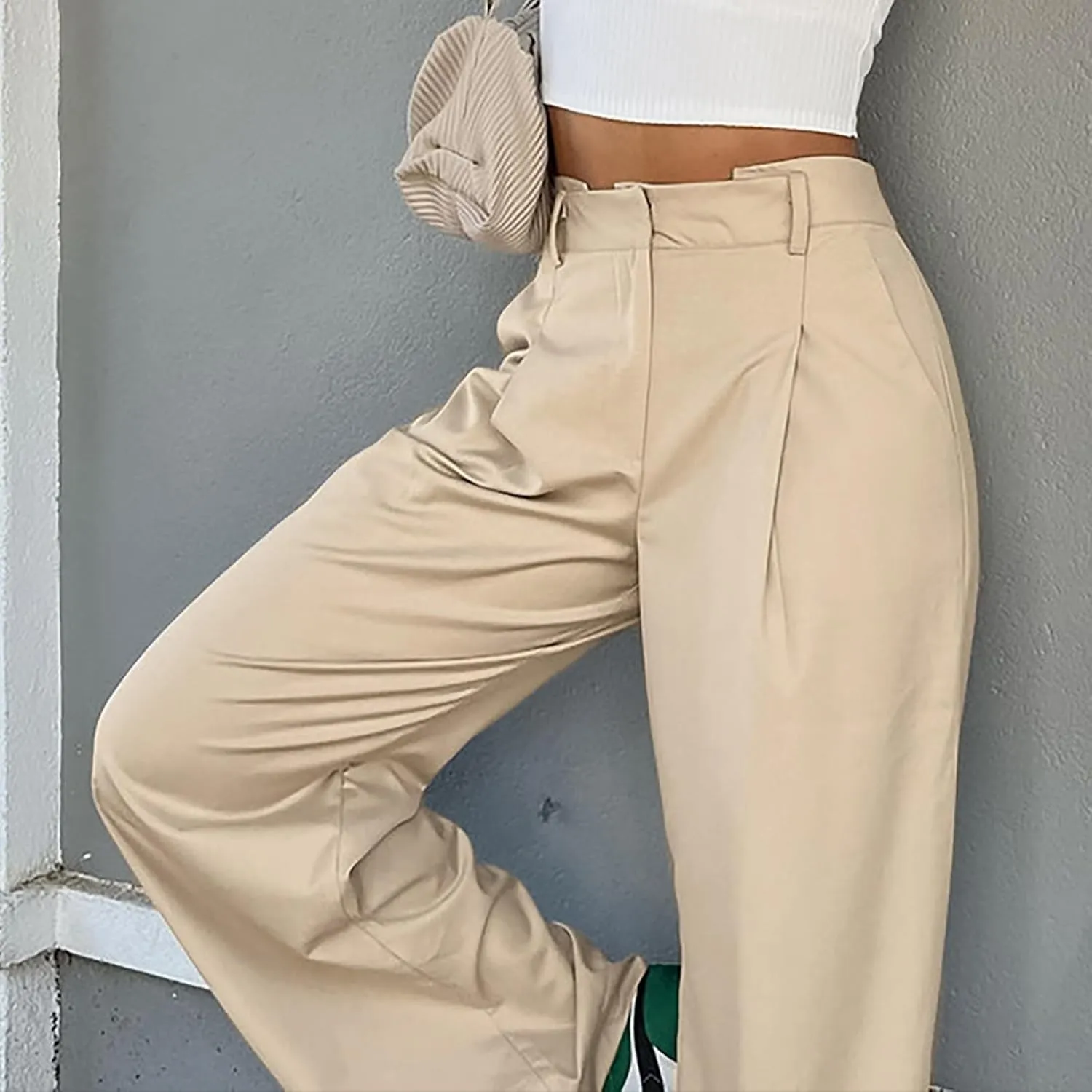 Women's High Waist Satin Pants Elegant Wide Leg Pants Casual Work Office Long Trousers Loose Palazzo with Pockets
