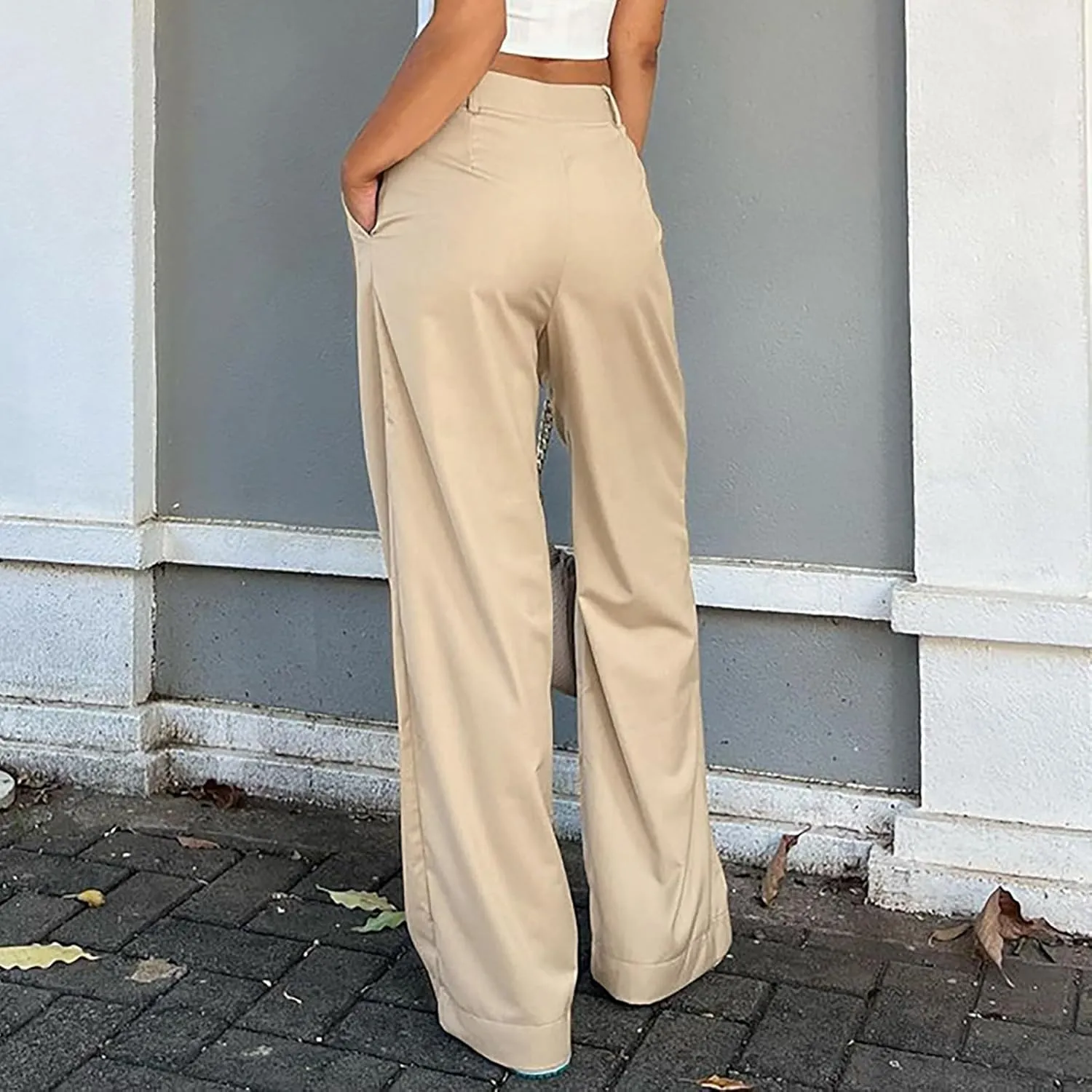 Women's High Waist Satin Pants Elegant Wide Leg Pants Casual Work Office Long Trousers Loose Palazzo with Pockets