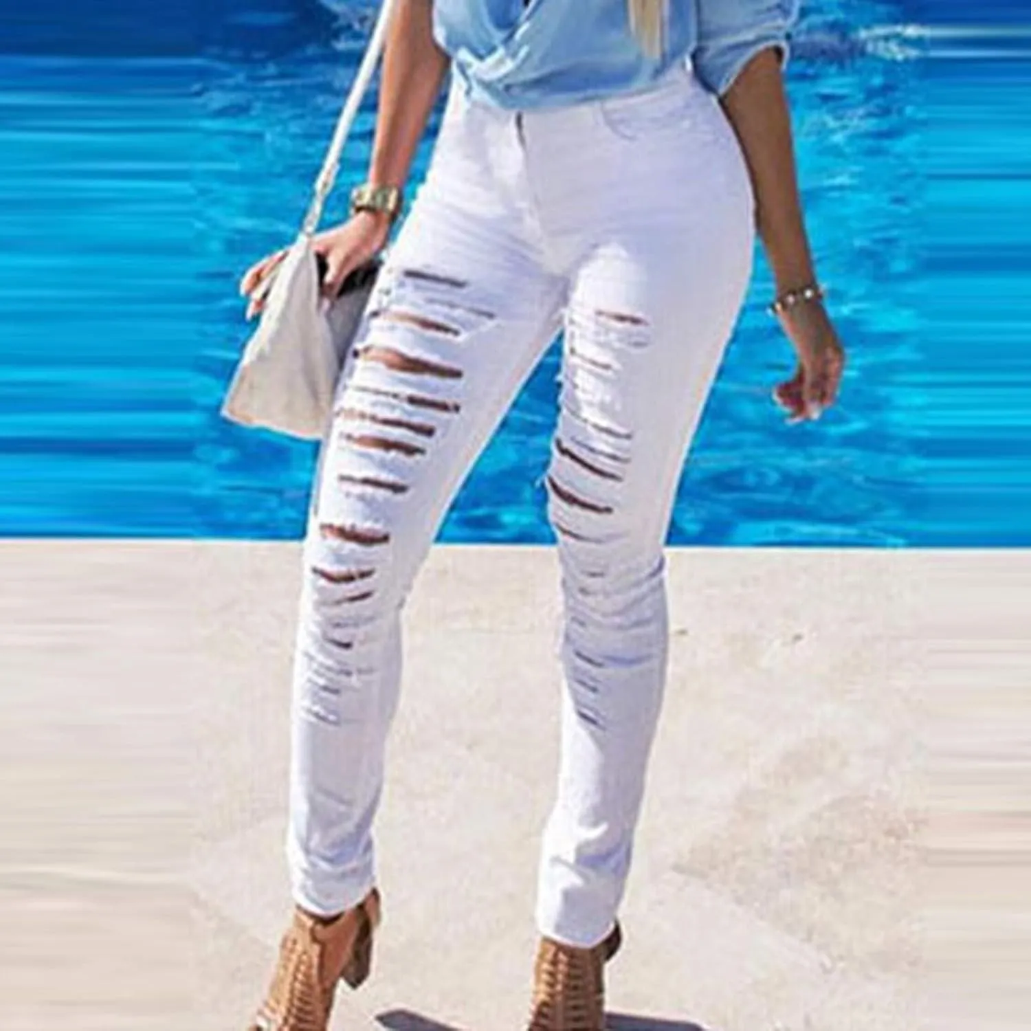 Womens High Waist Skinny Jeans Casual Double Breasted Multi Button Slim Fit Elastic Trousers Double Plus Size Pants