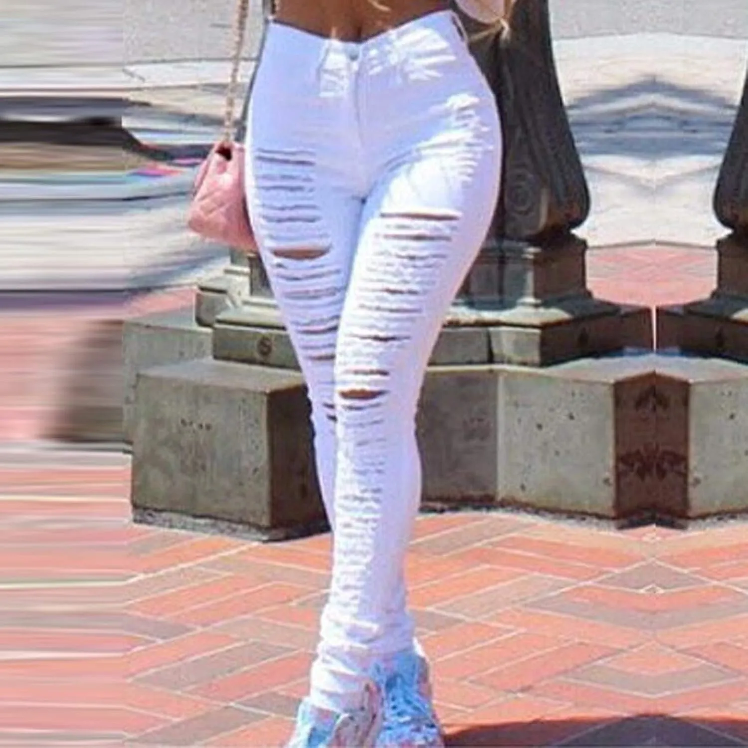 Womens High Waist Skinny Jeans Casual Double Breasted Multi Button Slim Fit Elastic Trousers Double Plus Size Pants
