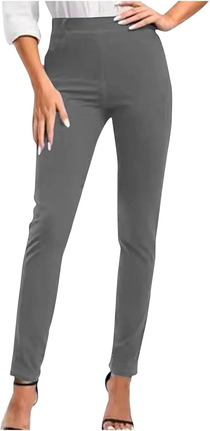 Women's High Waist Work Pants with Pockets Business Casual Dress Pants Stretch Straight Leg Trousers Skinny Slacks