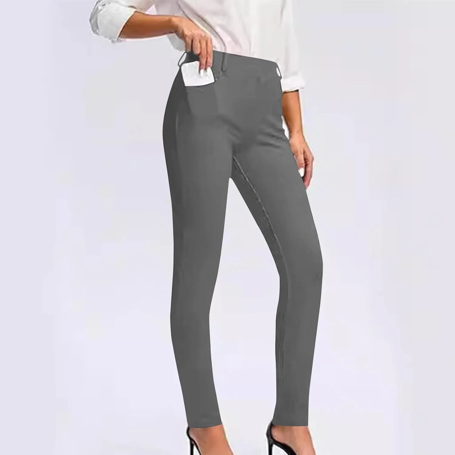 Women's High Waist Work Pants with Pockets Business Casual Dress Pants Stretch Straight Leg Trousers Skinny Slacks