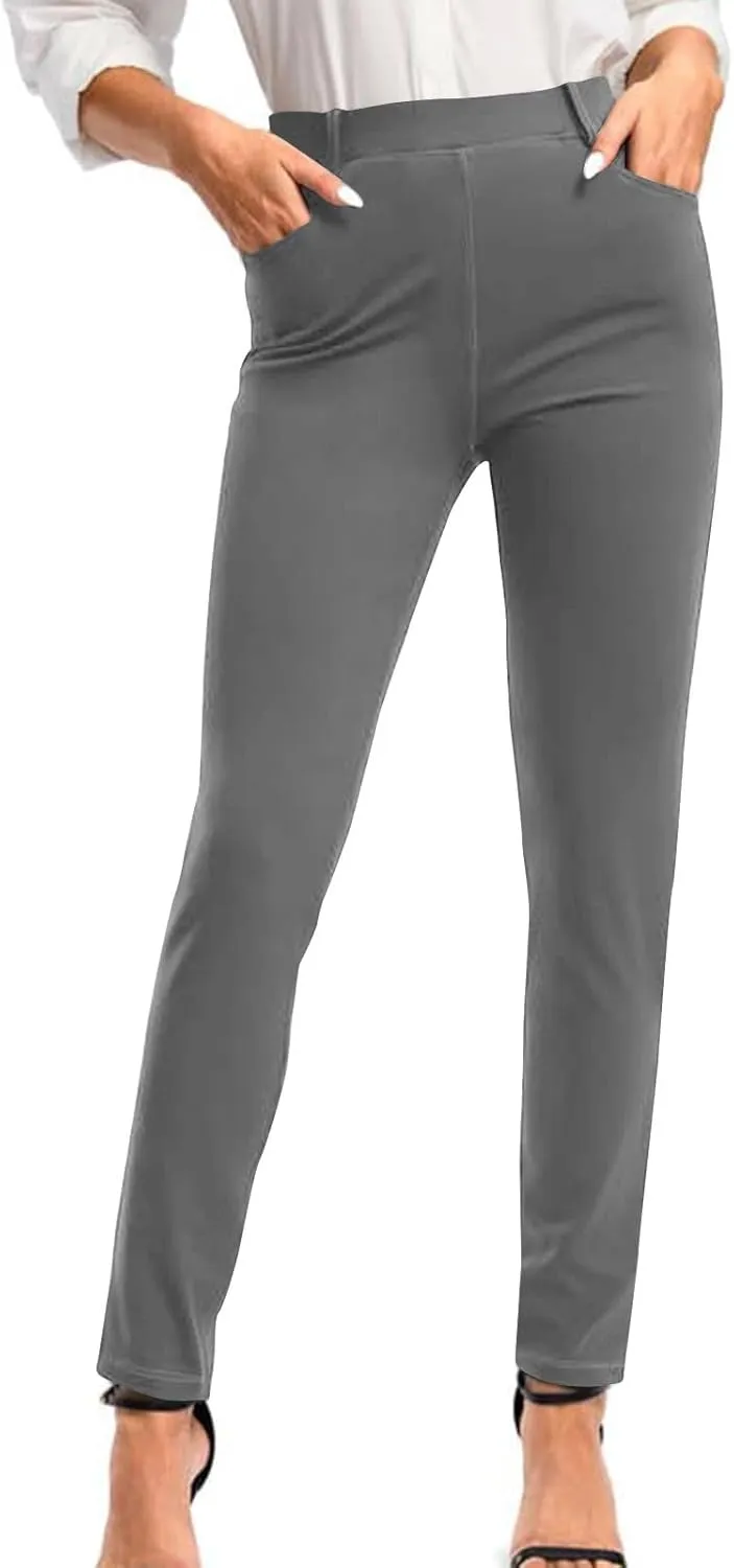 Women's High Waist Work Pants with Pockets Business Casual Dress Pants Stretch Straight Leg Trousers Skinny Slacks