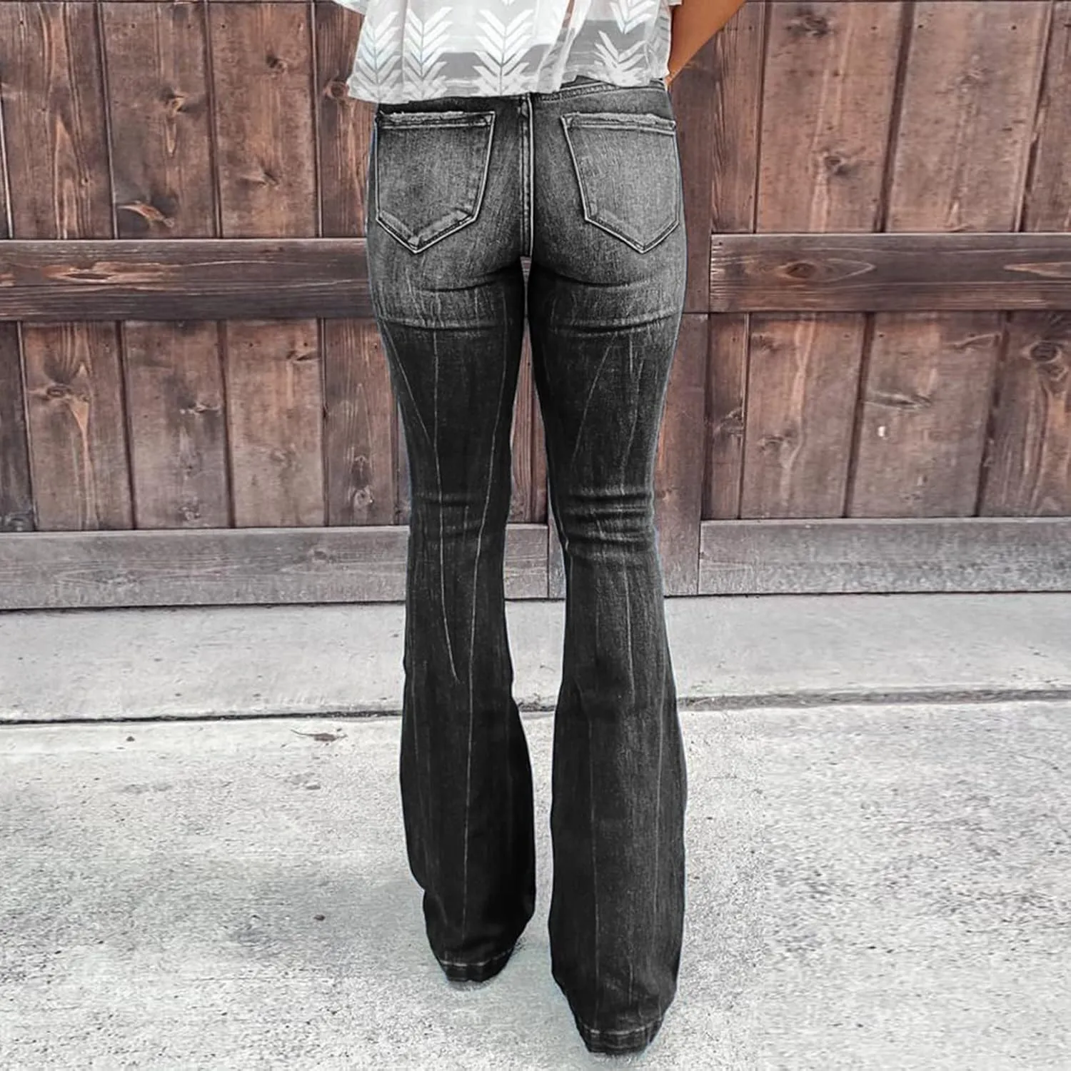 Womens High Waisted Bell Bottom Tapered Jeans Stretchy Slim Fit Wide Leg Flared Ripped Jeans Denim Pants Streetwear