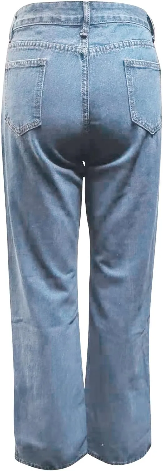 Women's High Waisted Flare Jeans Stretchy Side Split Hem Denim Pants Streetwear Vintage Button Trousers with Pockets