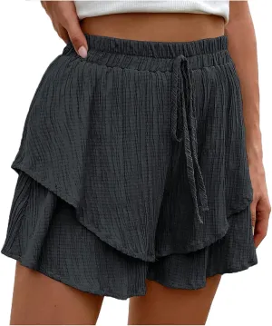 Women's High Waisted Shorts Summer Casual Comfy Flowy Beach Skorts Cute Mini Skirts Wide Leg Vacation Short Pants