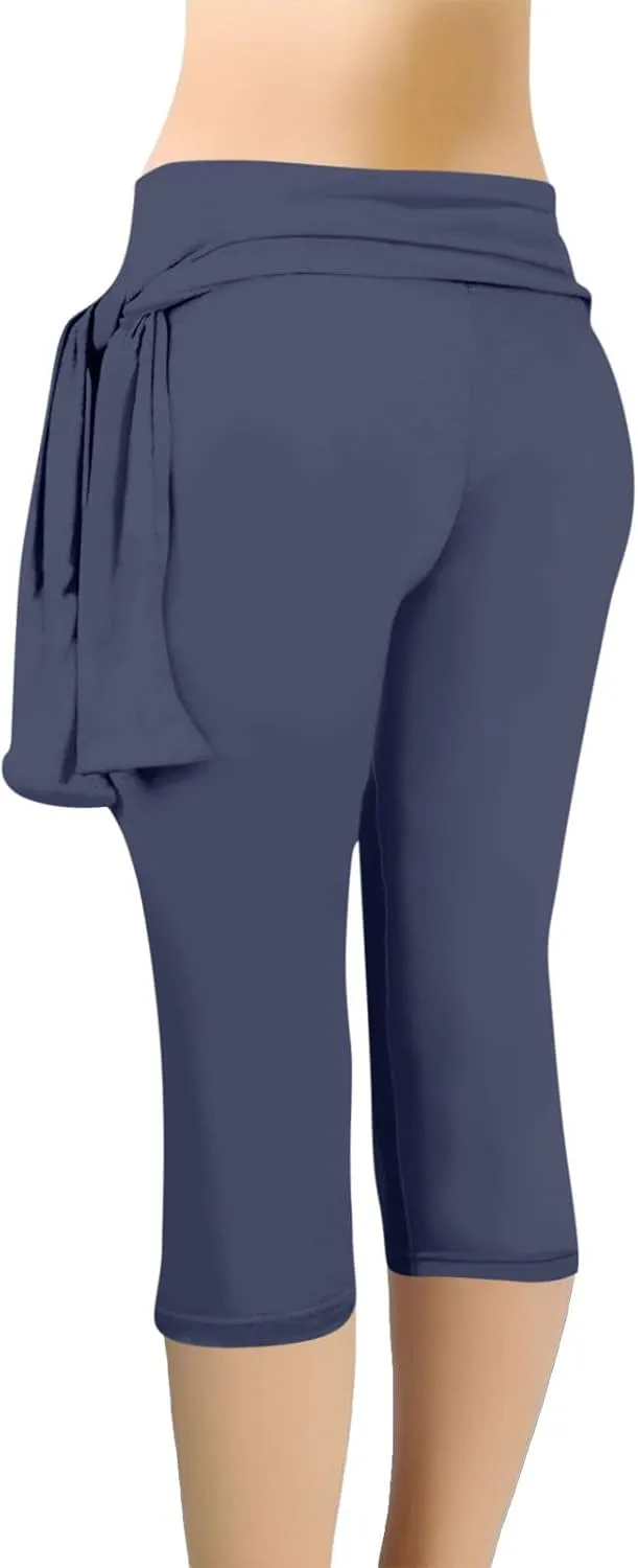 Women's Knee Length Capri Leggings High Waisted Exercise Summer Yoga Workout Capris Pants Casual Cropped Trousers