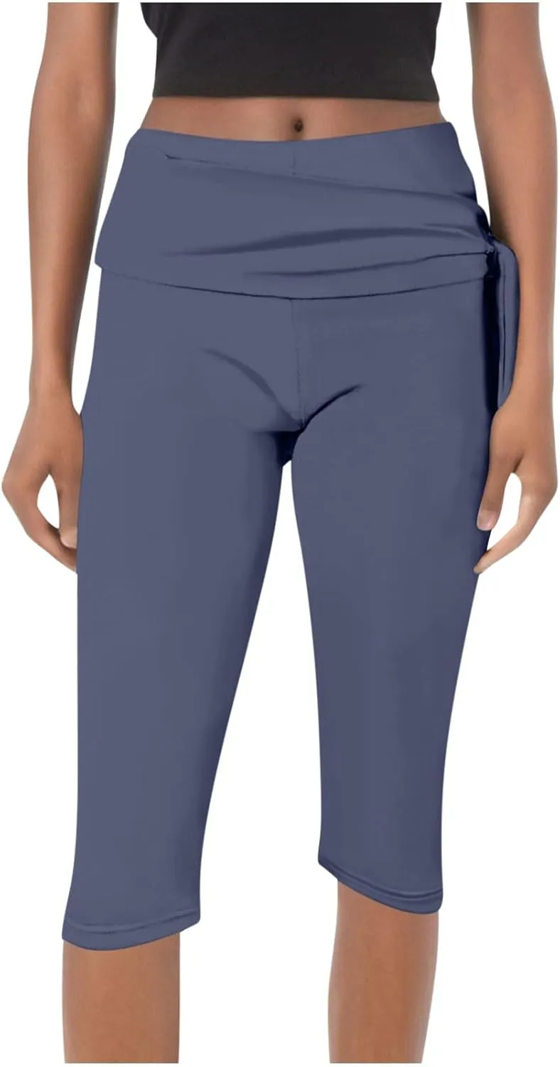 Women's Knee Length Capri Leggings High Waisted Exercise Summer Yoga Workout Capris Pants Casual Cropped Trousers