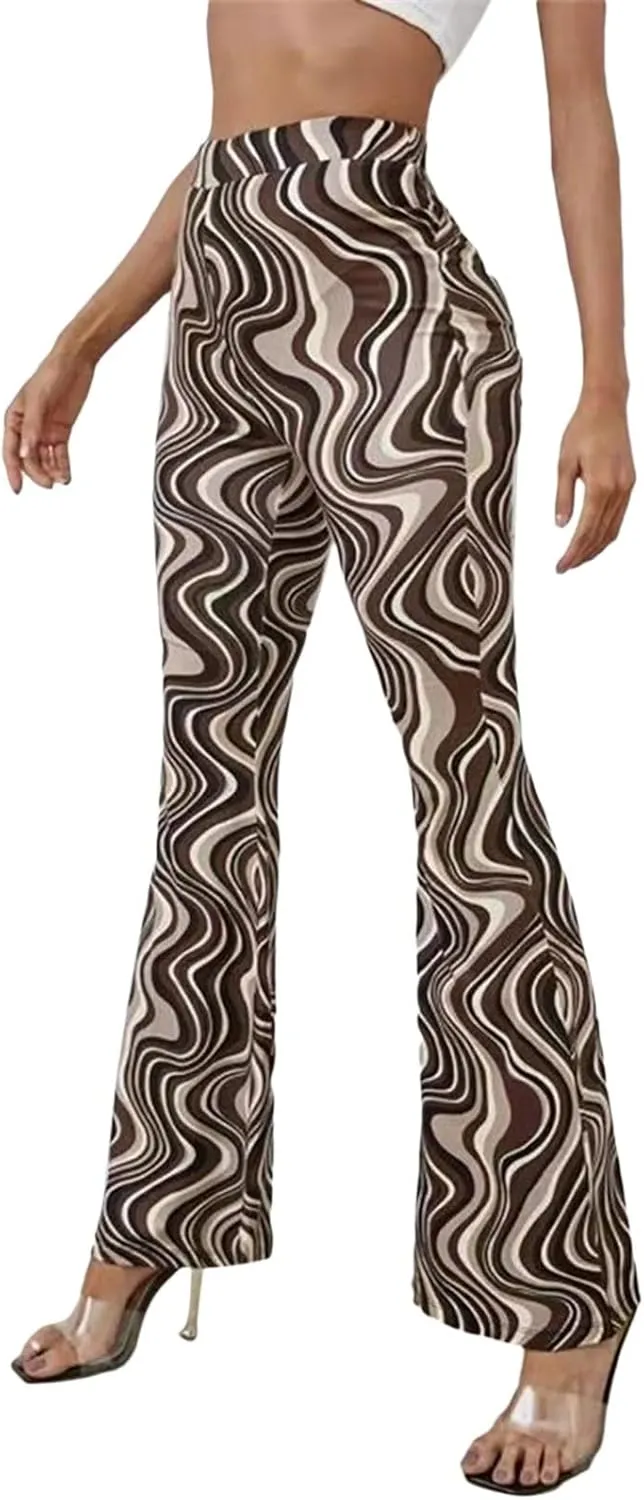 Women's Leisure Yoga Flared Trousers Water Ripple Printing Slim Fit High Waist Bell Bottom Yoga Pants