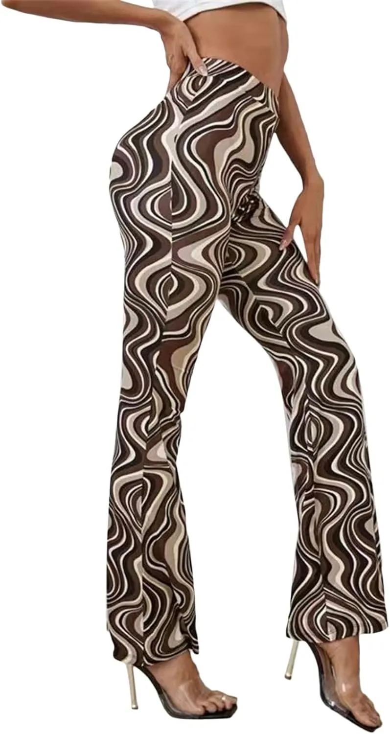 Women's Leisure Yoga Flared Trousers Water Ripple Printing Slim Fit High Waist Bell Bottom Yoga Pants