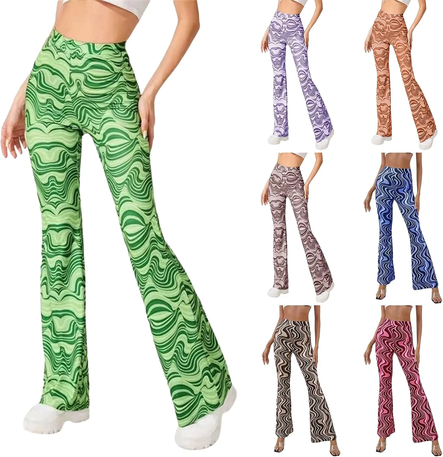 Women's Leisure Yoga Flared Trousers Water Ripple Printing Slim Fit High Waist Bell Bottom Yoga Pants
