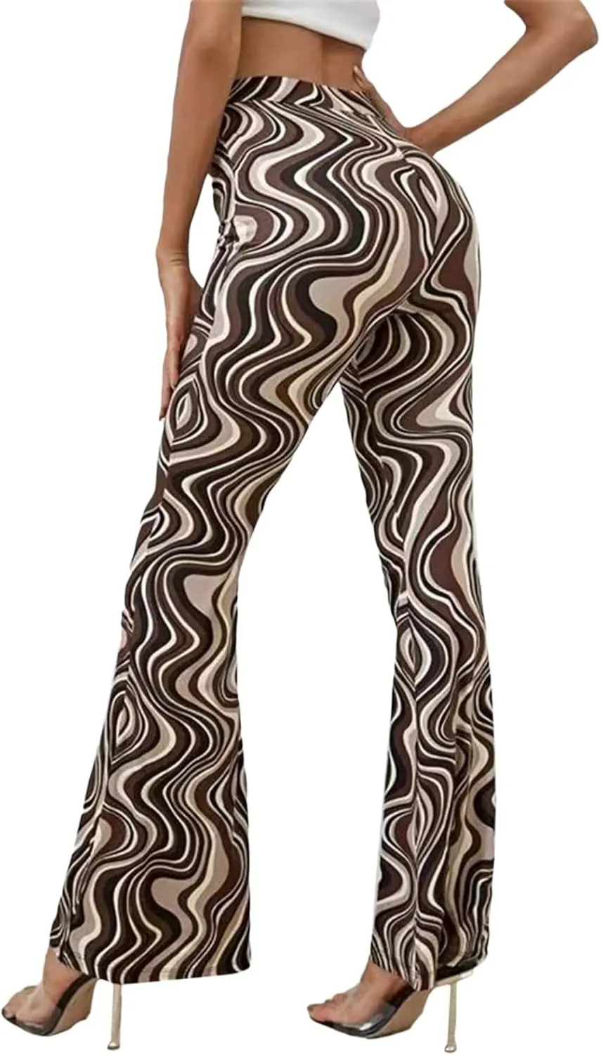 Women's Leisure Yoga Flared Trousers Water Ripple Printing Slim Fit High Waist Bell Bottom Yoga Pants