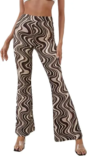 Women's Leisure Yoga Flared Trousers Water Ripple Printing Slim Fit High Waist Bell Bottom Yoga Pants