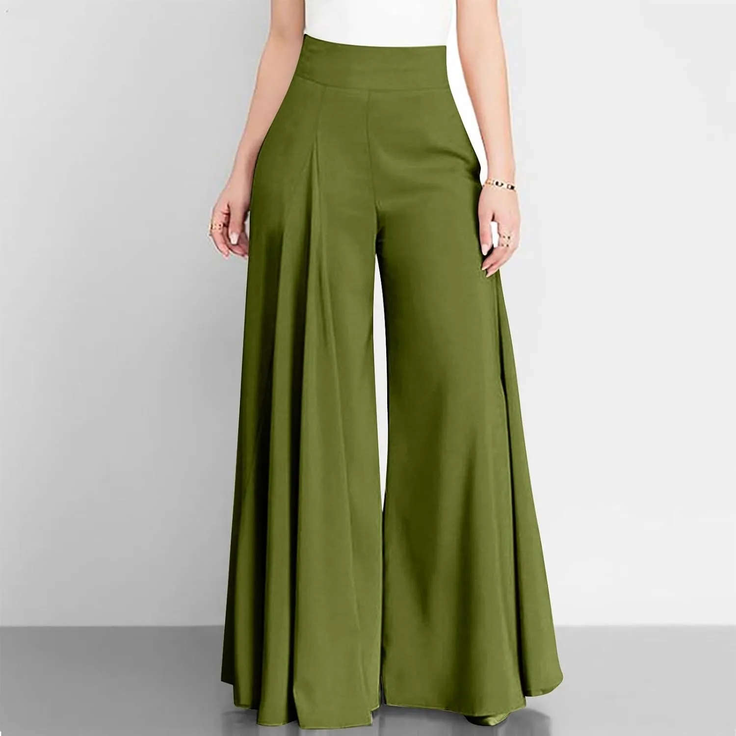 Womens Linen Blend Summer Comfy Pants Elastic Waist Lounge Pants Slim-Fit Palazzo Lounge Pants Vacation