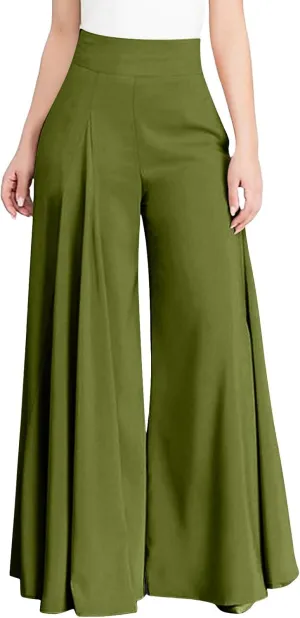 Womens Linen Blend Summer Comfy Pants Elastic Waist Lounge Pants Slim-Fit Palazzo Lounge Pants Vacation
