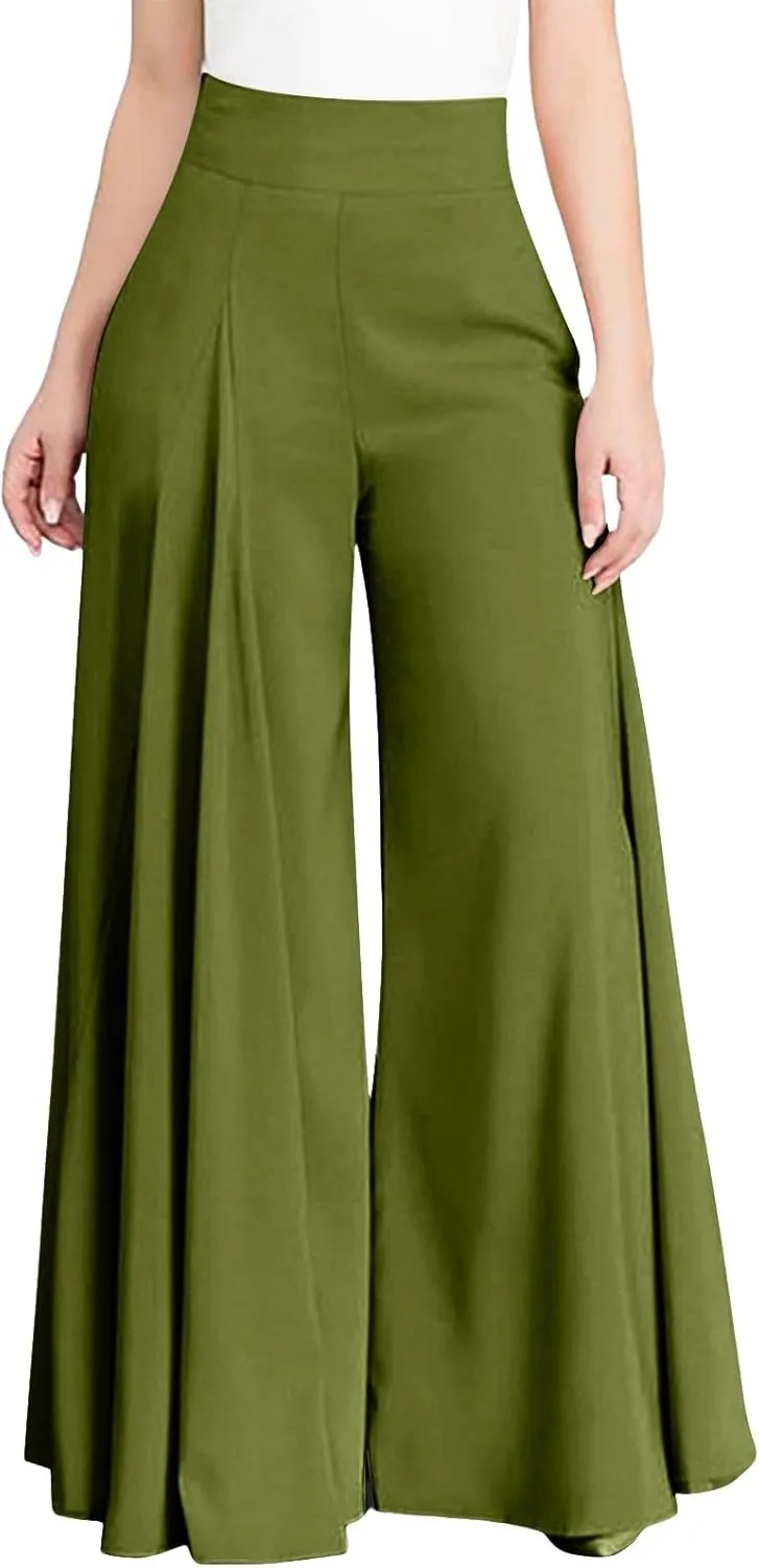 Womens Linen Blend Summer Comfy Pants Elastic Waist Lounge Pants Slim-Fit Palazzo Lounge Pants Vacation
