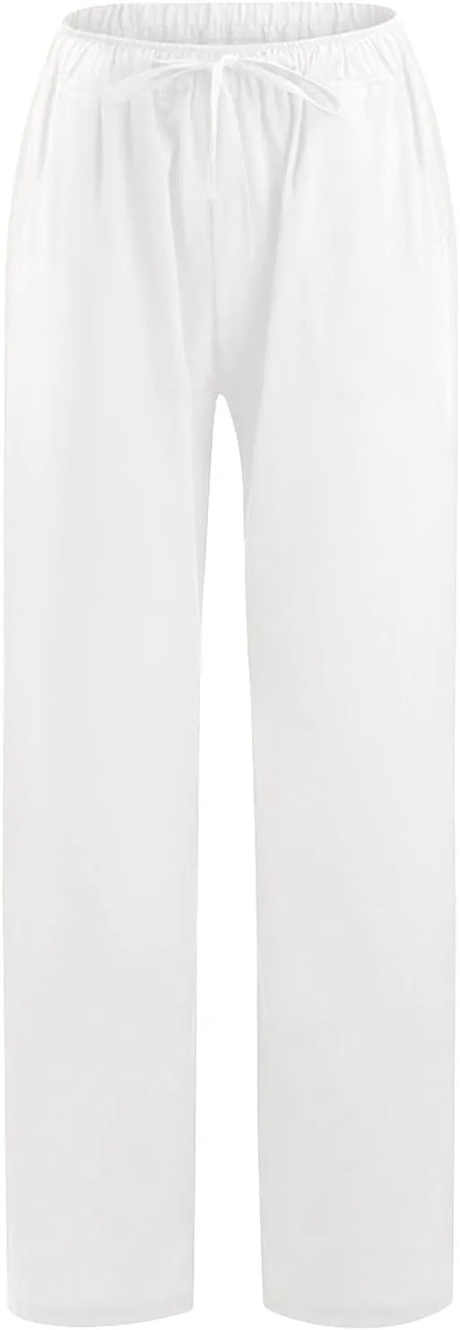 Womens Linen Blend Summer Comfy Pants Elastic Waist Lounge Pants Slim-Fit Palazzo Lounge Pants Vacation