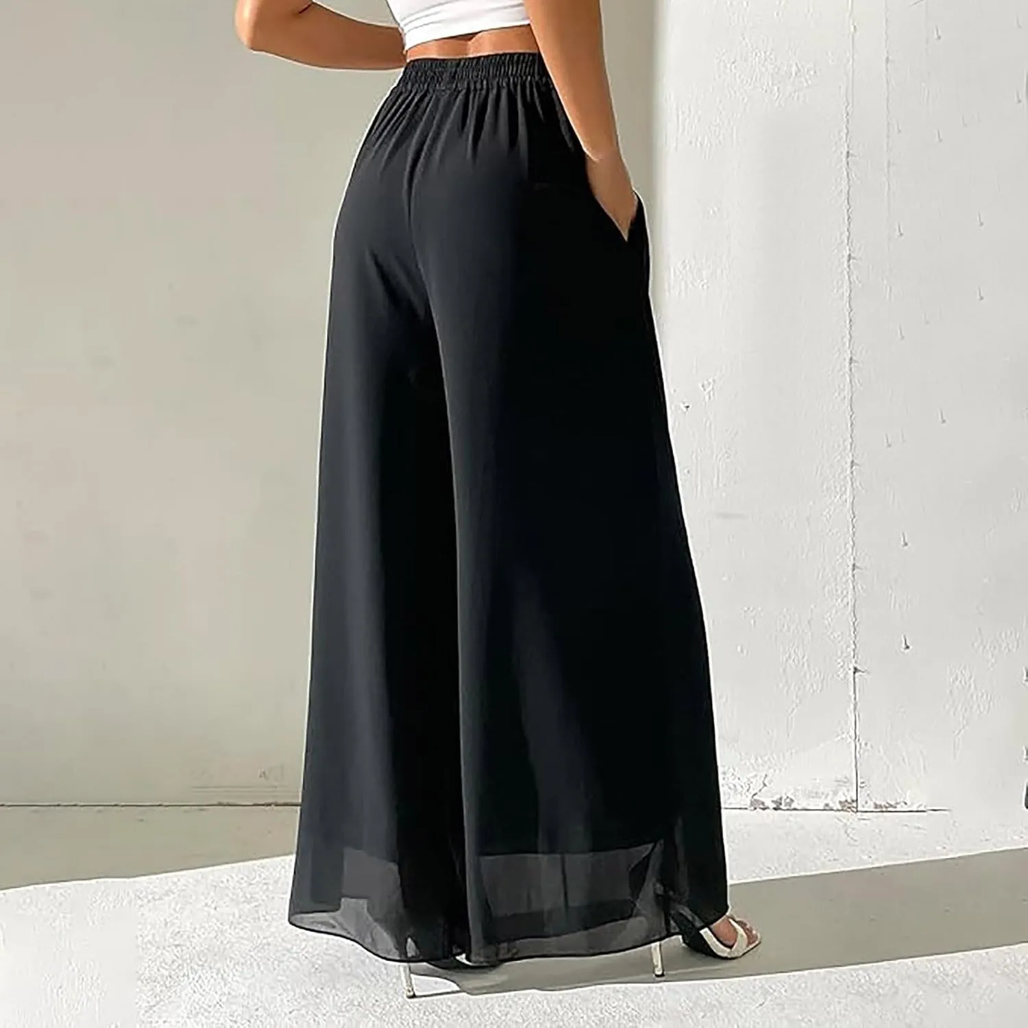 Women's Linen Blend Summer Floral Pants Low Waist Wide Leg Plus Size Pant Trousers Travel