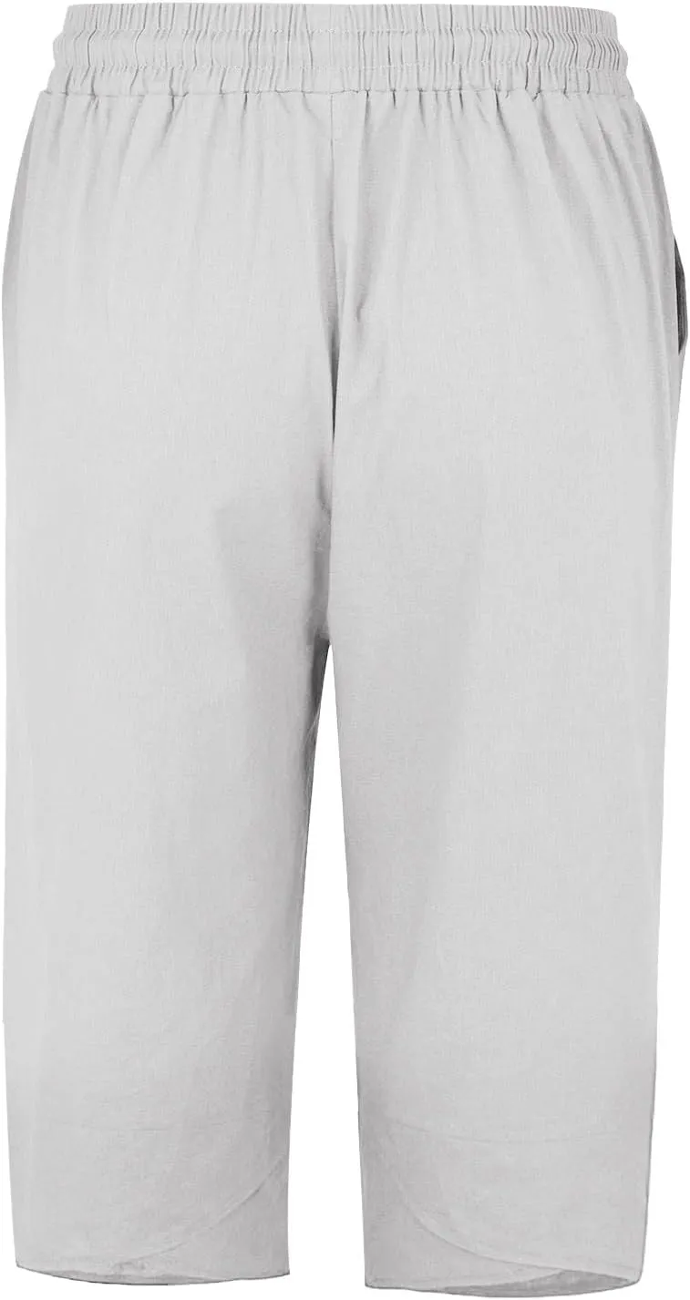 Women's Linen Capri Pants with Drawstring Drawstring Casual Solid Color Shorts Loose Comfy Trendy Elastic Waist Cropped