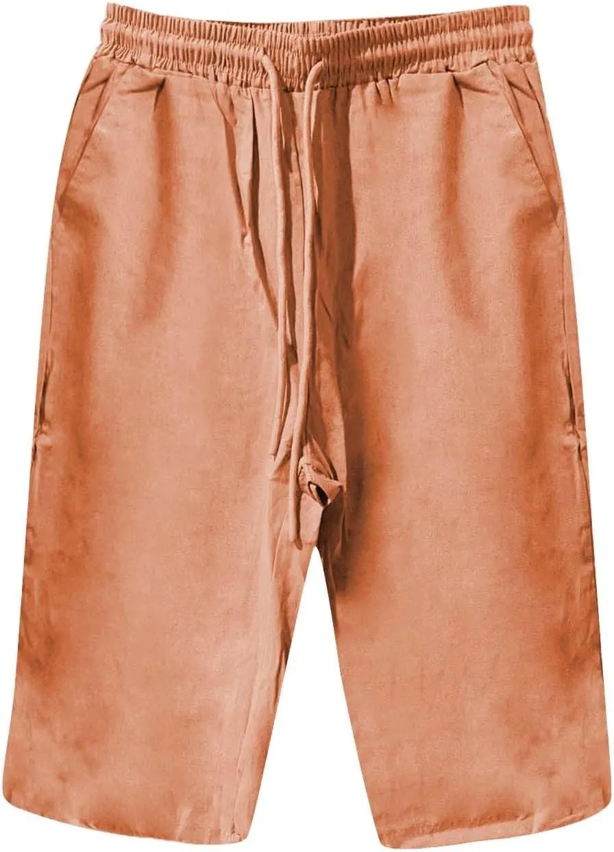 Women's Linen Capri Pants with Drawstring Drawstring Casual Solid Color Shorts Loose Comfy Trendy Elastic Waist Cropped