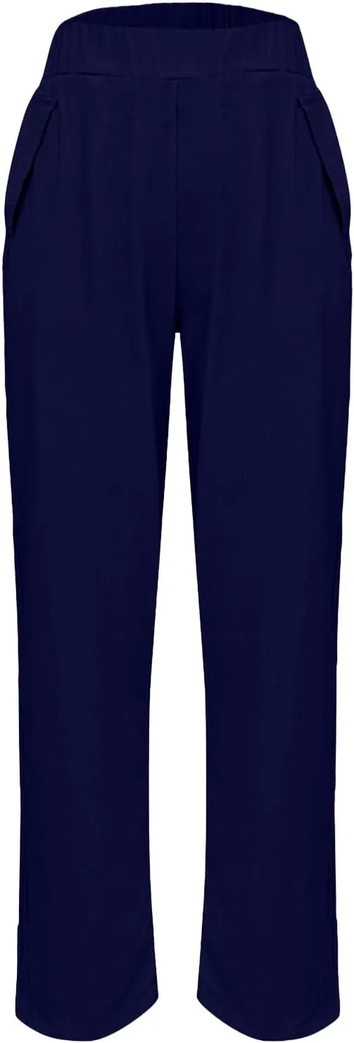 Womens Linen Pants Cropped Loose Elastic High Waisted Comfy Trousers Summer Lightweight Casual Straight Pant Pockets