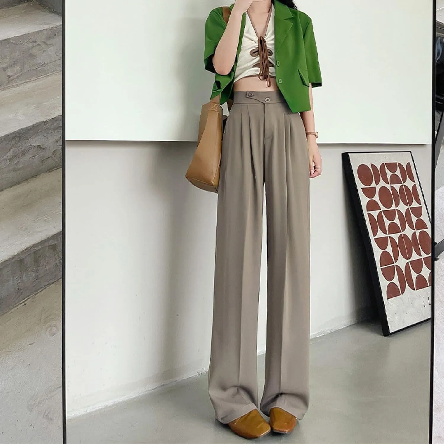 Womens Linen Summer Boho Pant Trousers Elastic Waisted Lounge Pants Plus Size Palazzo Lounge Pants Travel
