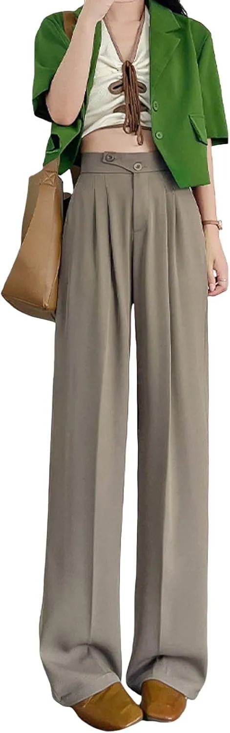 Womens Linen Summer Boho Pant Trousers Elastic Waisted Lounge Pants Plus Size Palazzo Lounge Pants Travel
