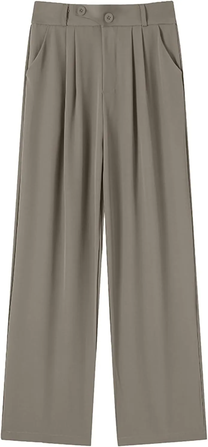 Womens Linen Summer Boho Pant Trousers Elastic Waisted Lounge Pants Plus Size Palazzo Lounge Pants Travel