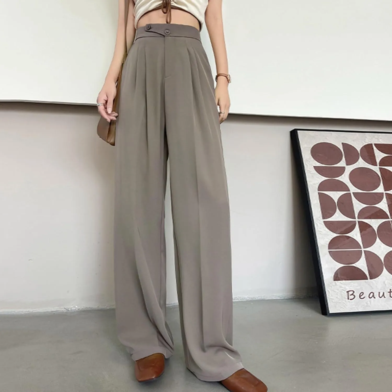 Womens Linen Summer Boho Pant Trousers Elastic Waisted Lounge Pants Plus Size Palazzo Lounge Pants Travel