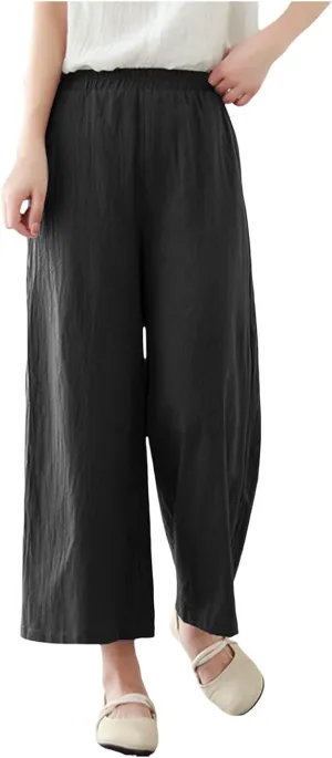 Women's Linen Summer Casual Loose Pant Trousers Elastic Waisted Straight Loose Fit Pant Trousers Work Business